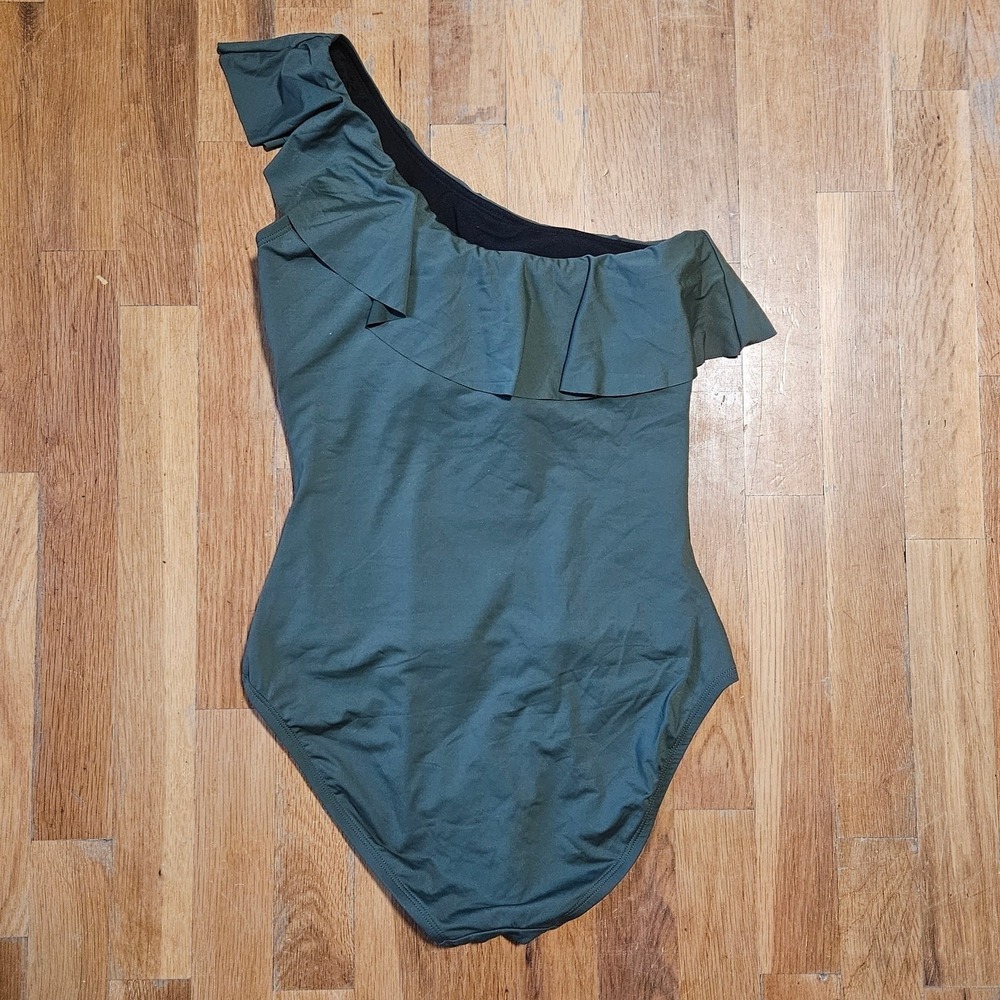 Hilor Green One Piece Swimsuit Ruched Feminine Ruffle Tummy Control Womens 8 NWT - Picture 3 of 10